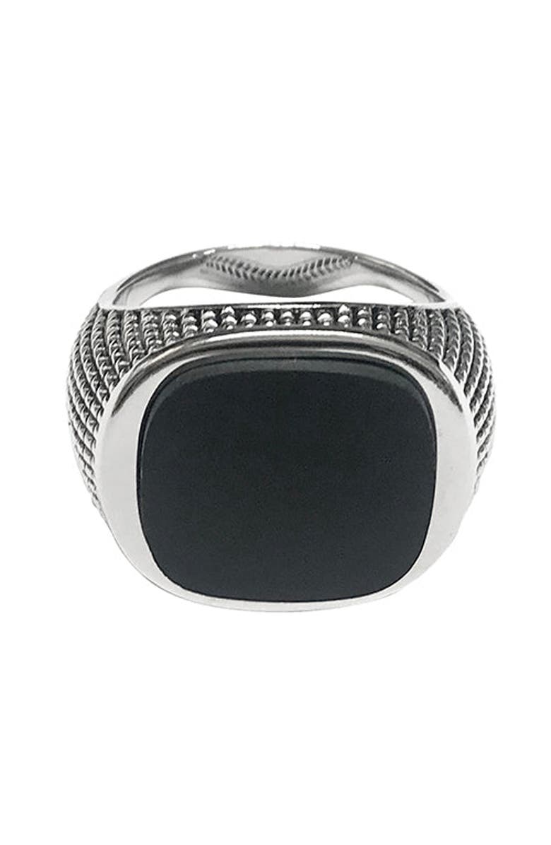 Jan Leslie Gemstone Sterling Silver Cross Etched Ring, Main, color, Black