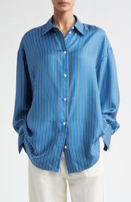 TOTEME Oversize Stripe Silk Button-Up Shirt