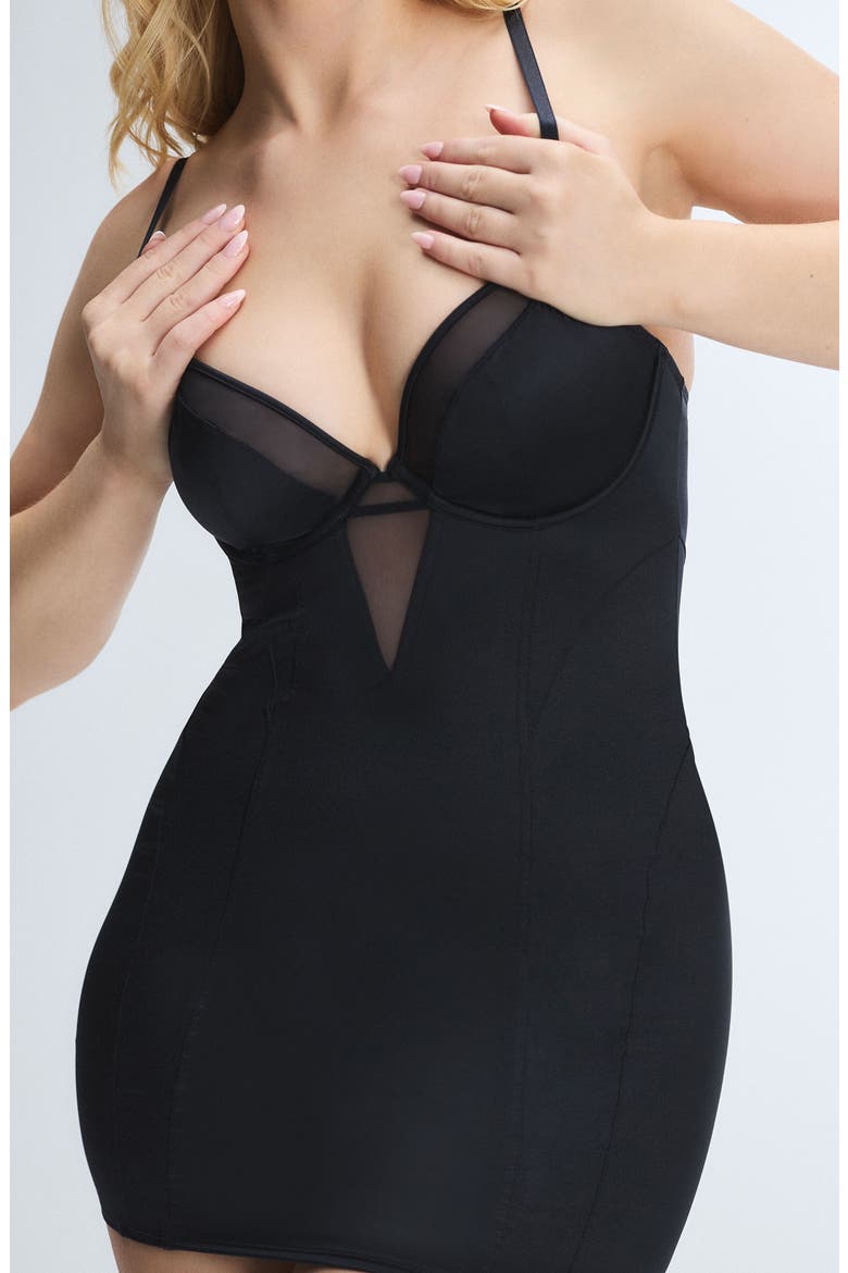 Slipper Satin Underwire Dress, Alternate, color, BLACK CAVIAR