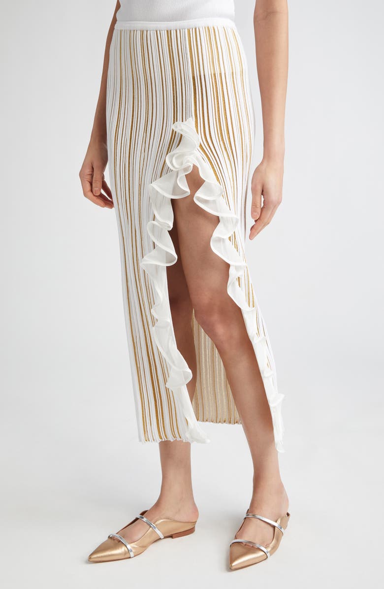 Giambattista Valli Ruffle Front Slit Knit Skirt, Alternate, color, Gold/ Ivory