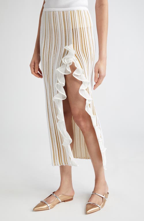 Giambattista Valli Ruffle Front Slit Knit Skirt In White
