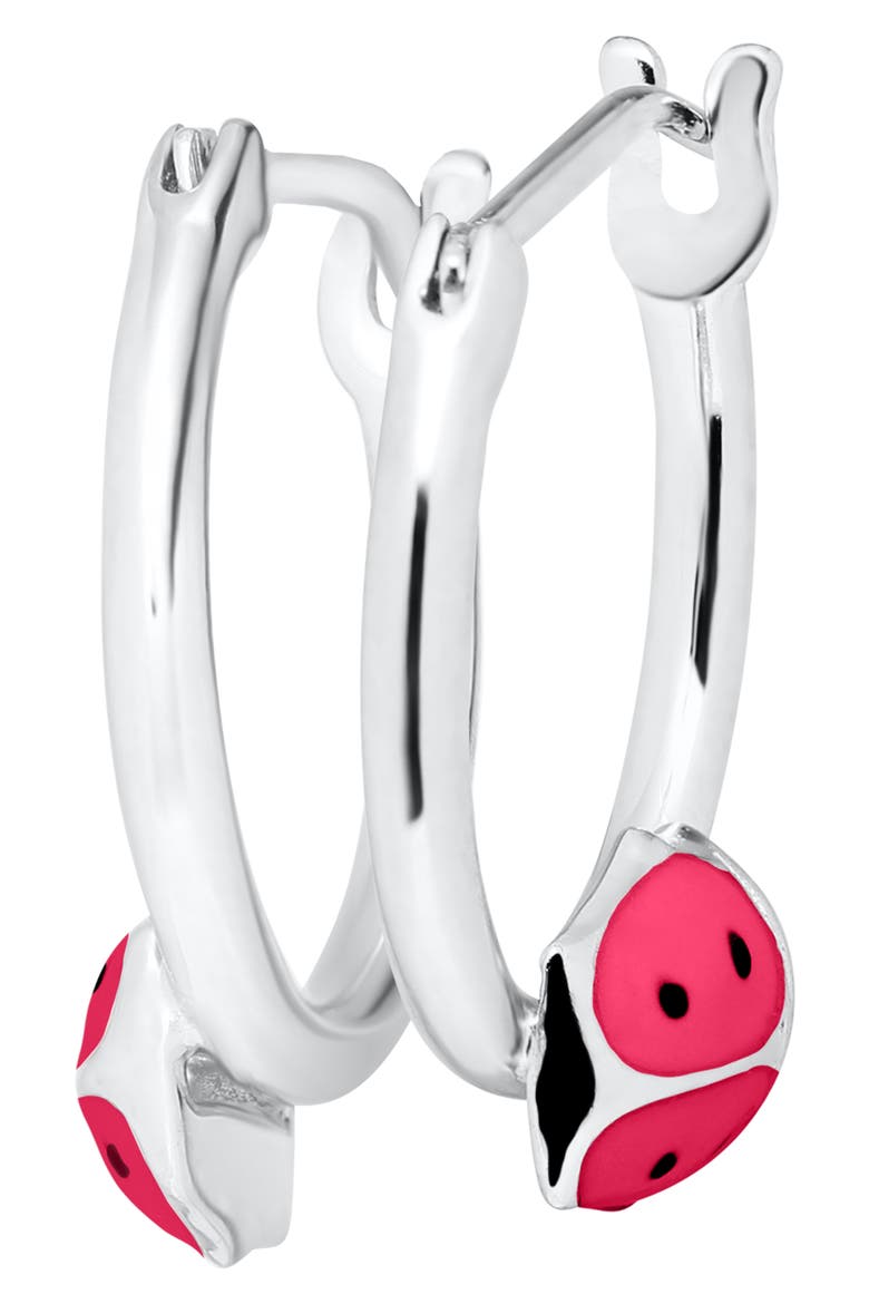 Sterling Silver Ladybug Hoop Earrings, Alternate, color, SILVER