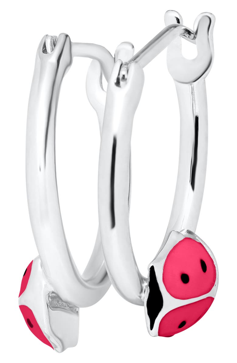 Mignonette Sterling Silver Ladybug Hoop Earrings, Alternate, color, Silver