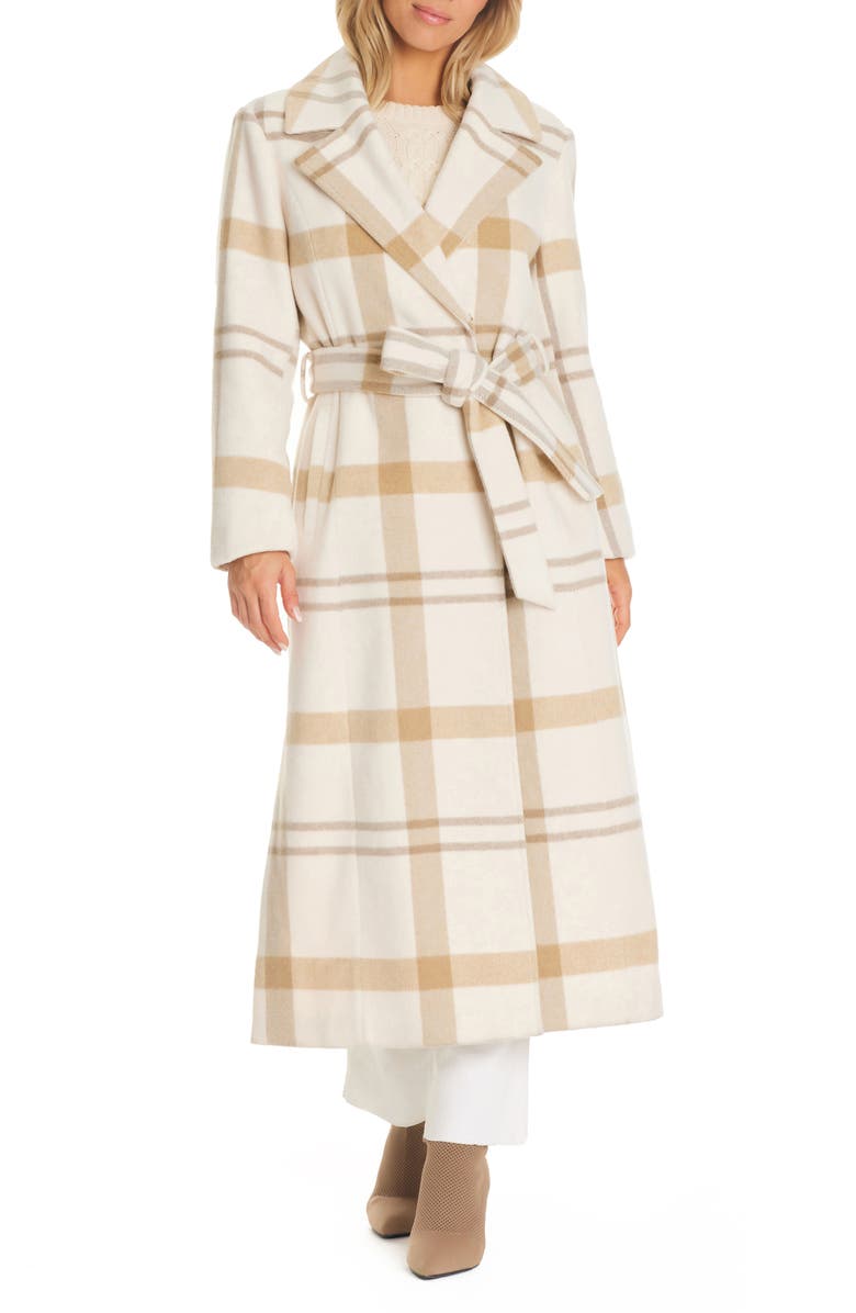 Vince Camuto Plaid Coat with Removable Faux Fur Collar, Alternate, color,