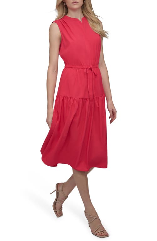 Shop Dkny Sleeveless Tiered Midi Dress In Lipstick