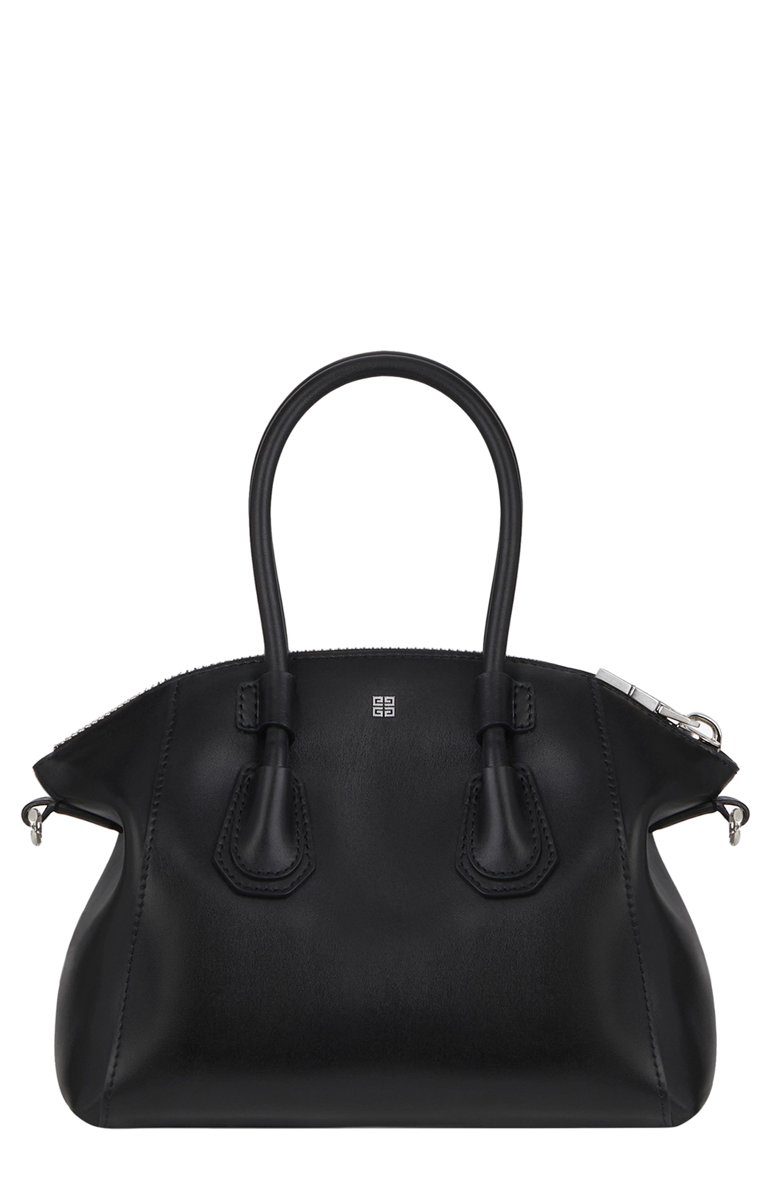 Mini Antigona Sport Leather Top Handle Bag, Main, color, BLACK