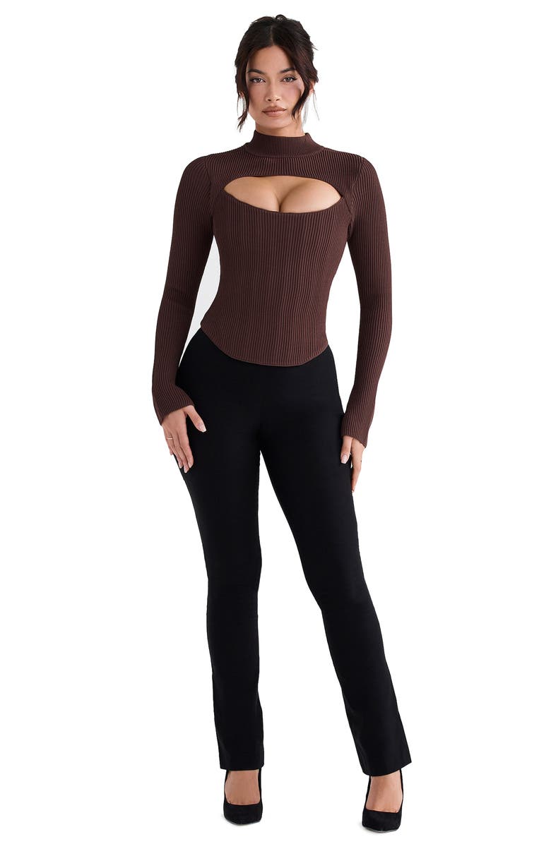 HOUSE OF CB Georgina Rib Cutout Long Sleeve Corset Top, Alternate, color, 