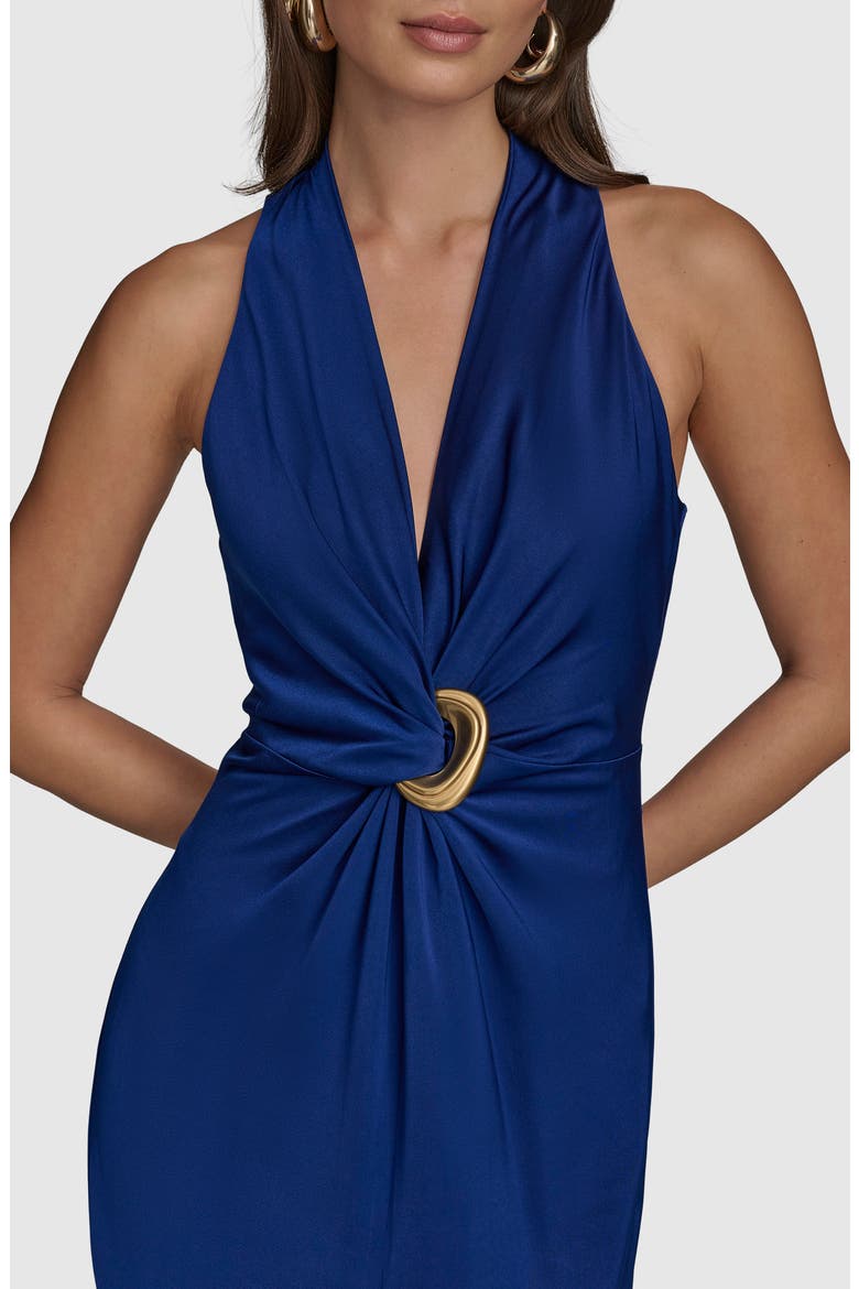 Twist Front Satin Evening Gown, Alternate, color, SAPPHIRE