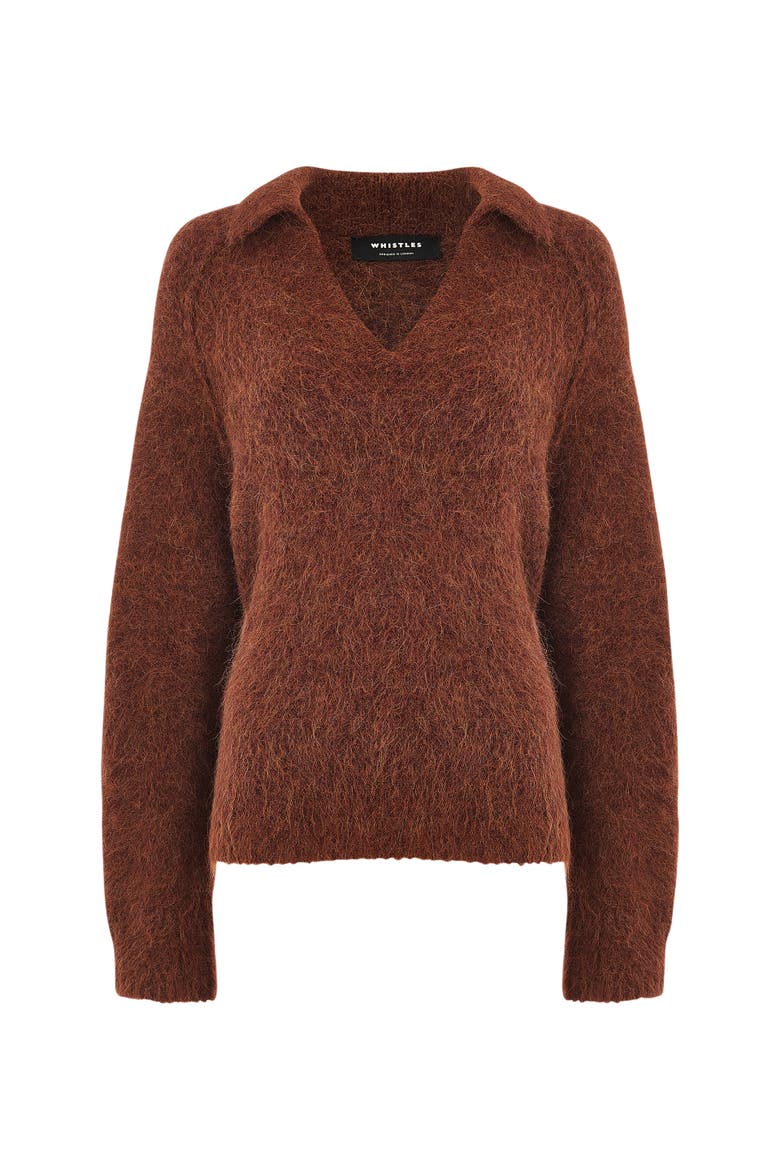 Alpaca Collar Neck Knit Sweater, Alternate, color, Rust