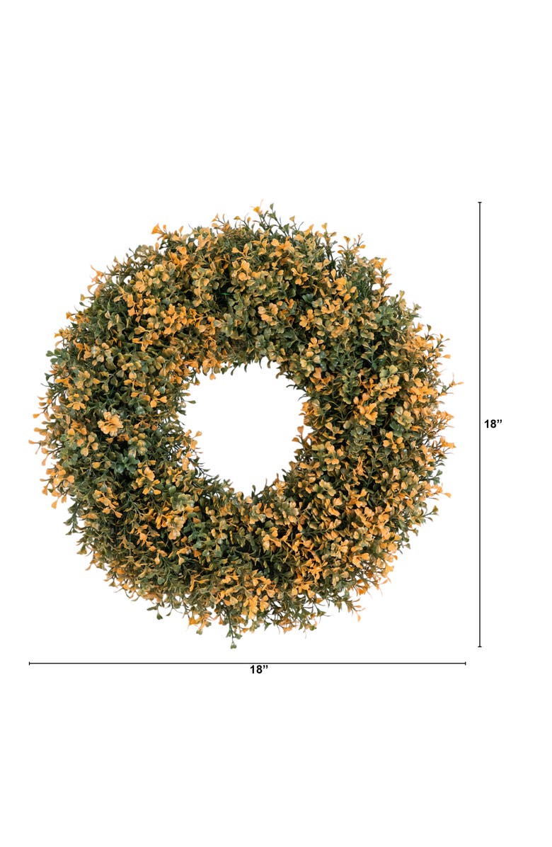 NEARLY NATURAL 18-in Pre-Lit Autumn Boxwood Artificial Fall Wreath with 25 Warm White LED Lights, Alternate, color, Orange