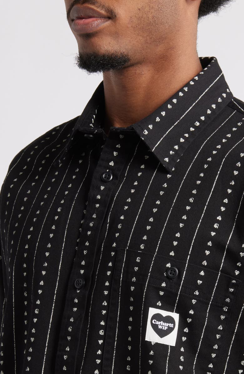 Carhartt Work In Progress Drewe Short Sleeve Button-Up Shirt, Alternate, color, Heart C Pinstripe Black