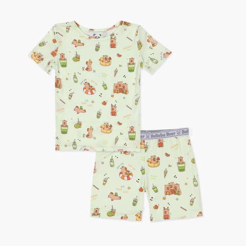 Capybara Boba Kids 2-Piece Short Sleeve & Shorts Pajama Set