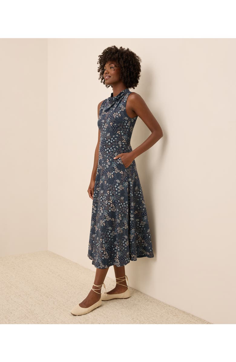 Pact Organic Cotton Fit & Flare Cowl Neck Dress, Alternate, color, Mountain Meadow Midnight Blue