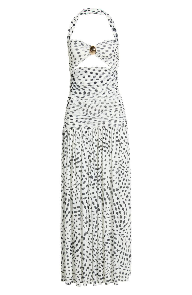 AFRM Blane Swirl Dot Print Hardware Detail Midi Dress, Main, color, Noir Swirl