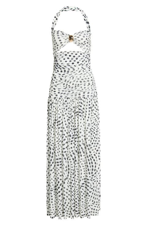 Blane Swirl Dot Print Hardware Detail Midi Dress