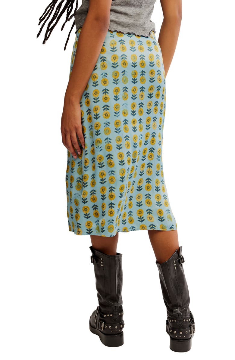 Free People Analise Polka Dot Button-Up Midi Skirt, Alternate, color, Robins Egg Combo