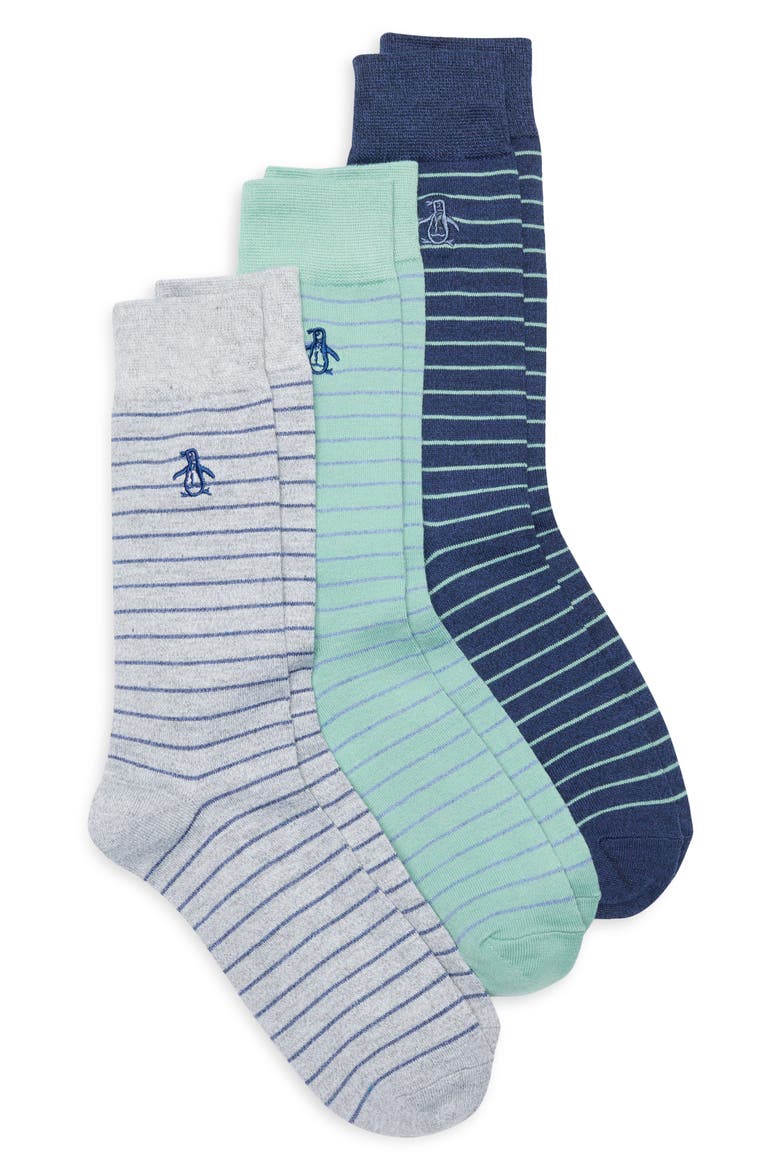 Cecil Stripe 3-Pack Crew Socks, Main, color, DARK NAVY