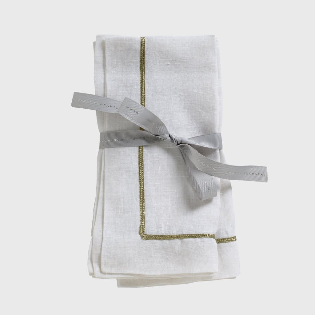 Joanna Buchanan Gold Trim Linen Dinner Napkins, Set Of Two In White