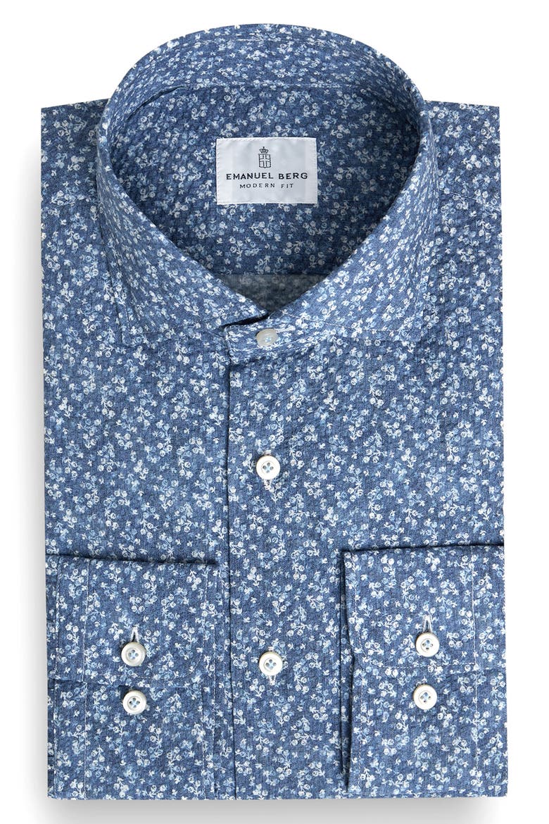 Modern Fit Floral Cotton Seersucker Dress Shirt, Main, color, MEDIUM BLUE