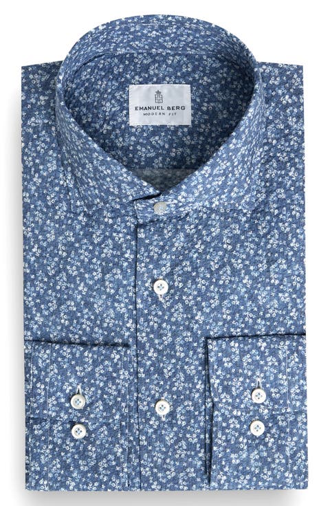 Modern Fit Floral Cotton Seersucker Dress Shirt