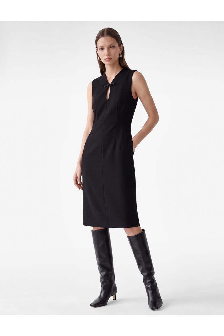 Sleeveless Keyhole Detal Qipao Midi Dress with Frog Closure, Main, color, BLACK