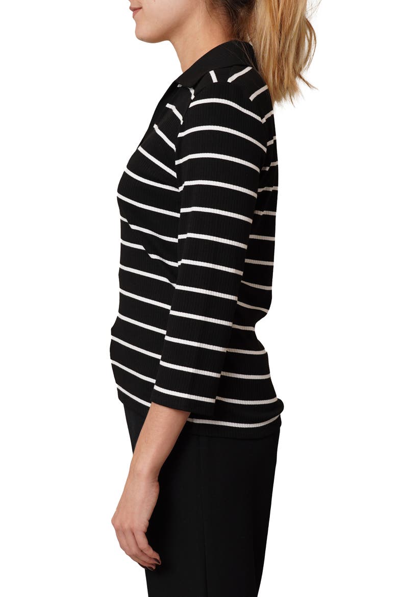 Stripe Johnny Collar Three-Quarter Sleeve Top, Alternate, color, BLACK/ BONE