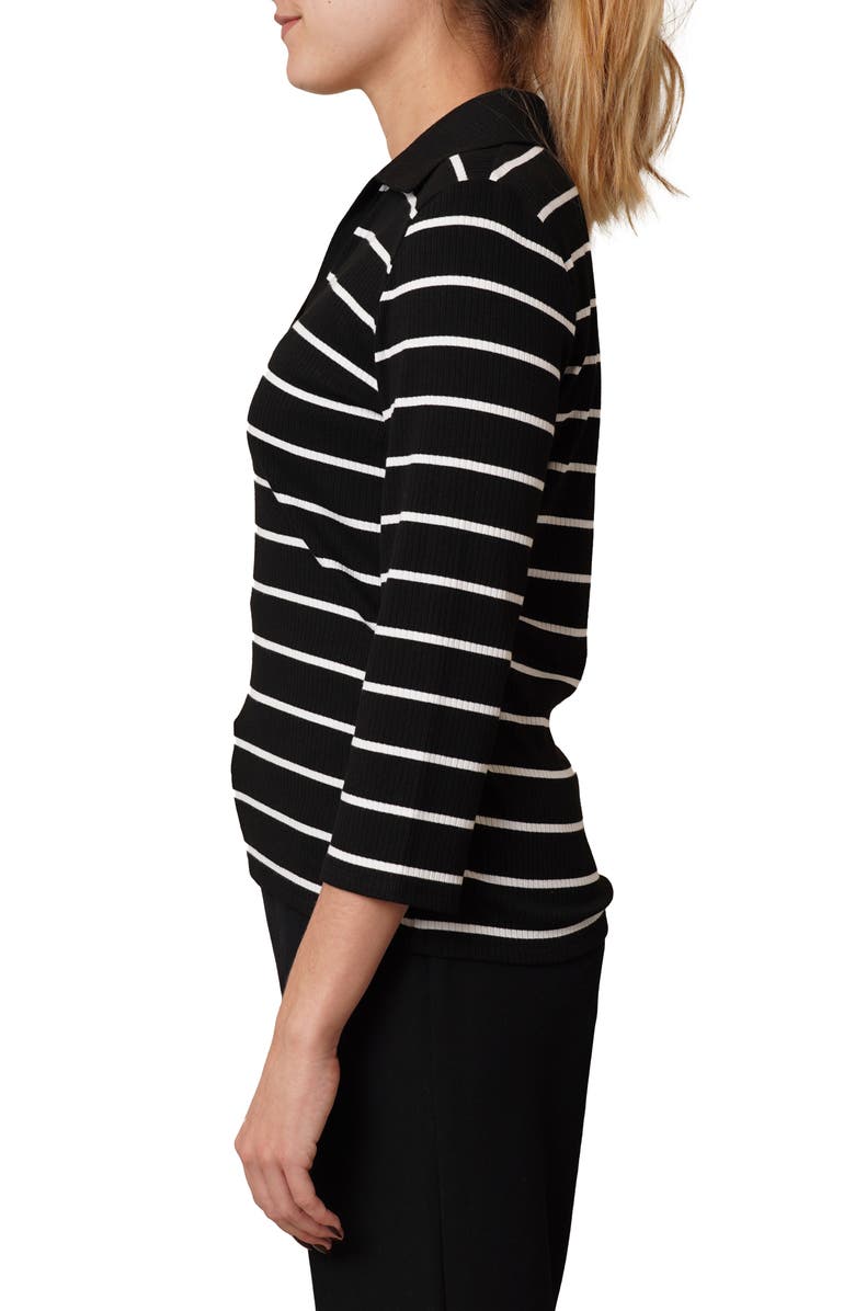 CYRUS Stripe Johnny Collar Three-Quarter Sleeve Top, Alternate, color, Black/ Bone