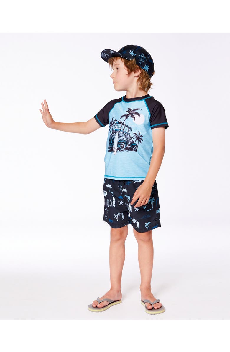 Deux par Deux Little Boy's Short Sleeve Rashguard Light Blue And Black, Alternate, color, Light Blue And Black
