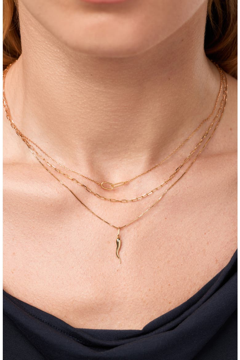 Solid Yellow Gold - Italian Horn Charm Necklace, Alternate, color, Gold