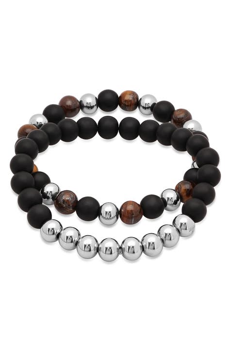 Men's Set of 2 Stretch Beaded Bracelet