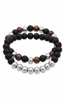 HMY JEWELRY Men's Set of 2 Stretch Beaded Bracelet