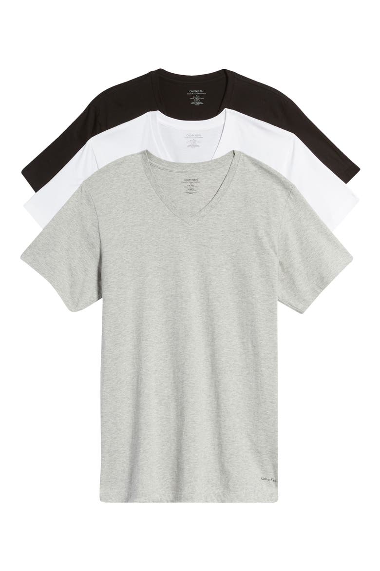 3-Pack Cotton V-Neck T-Shirt, Main, color, HEATHER GREY/ WHITE/ BLACK