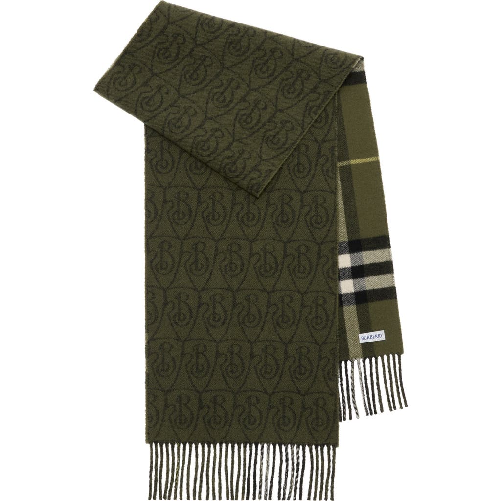 Burberry Reversible B Shield Cashmere Scarf In Green