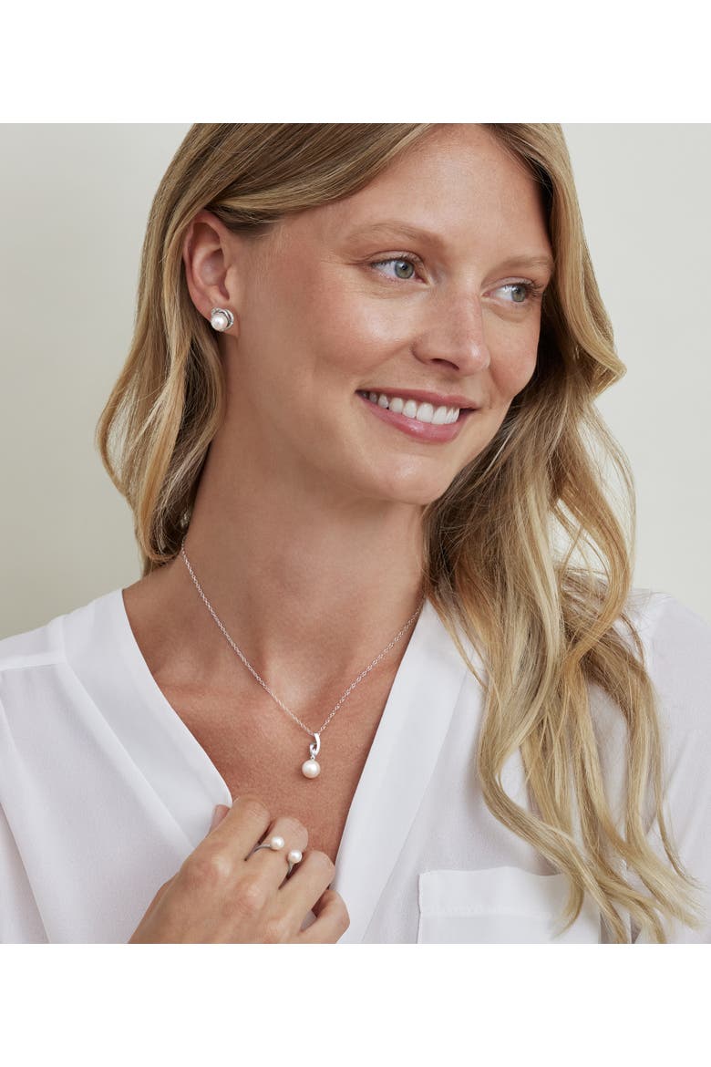 14K Gold Freshwater Pearl & Diamond Lois Pendant, Alternate, color, White Gold