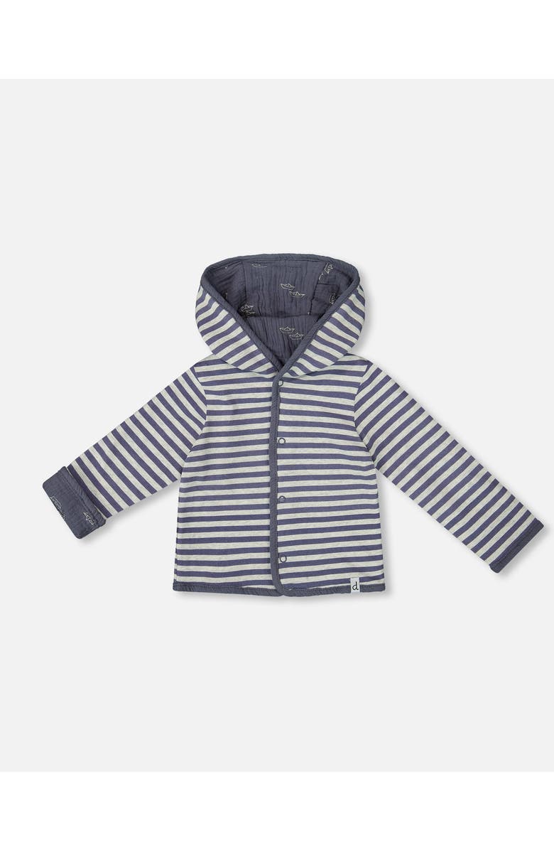 Deux par Deux Baby Boy's Reversible Organic Cotton Hooded Jacket Navy Striped Blue, Alternate, color, 