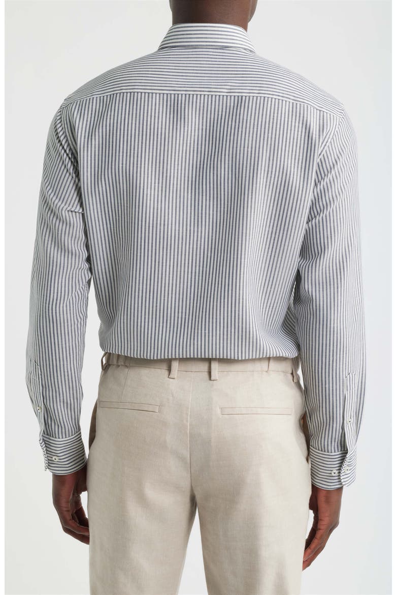 Soft Luxury Modern Fit Stripe Wool & Linen Non-Iron Dress Shirt, Alternate, color, NAVY
