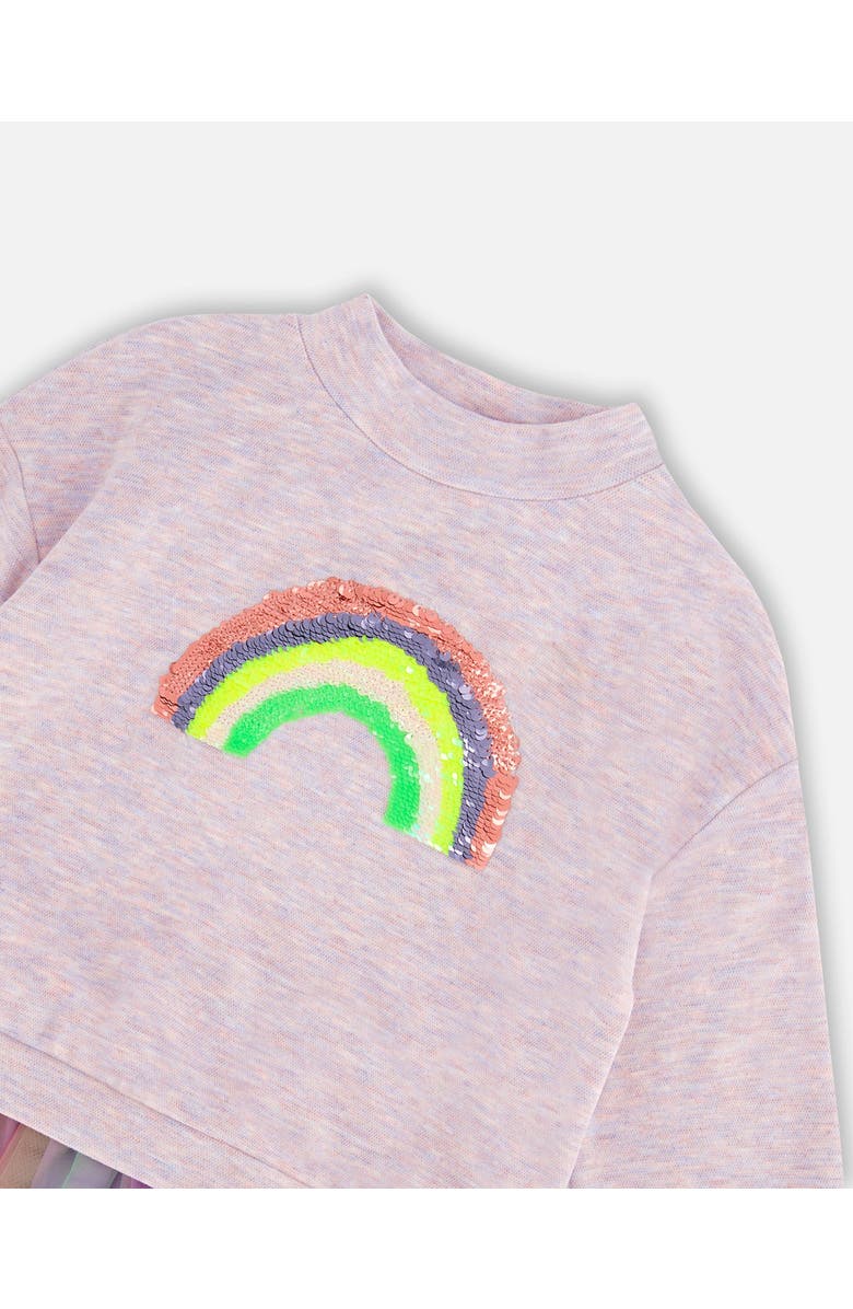 Deux par Deux Girl's Super Soft Sweatshirt Dress With Rainbow Tulle Skirt, Alternate, color, 