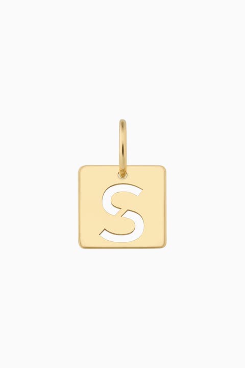 14K Yellow Gold Initial Tile Pendant Charm
