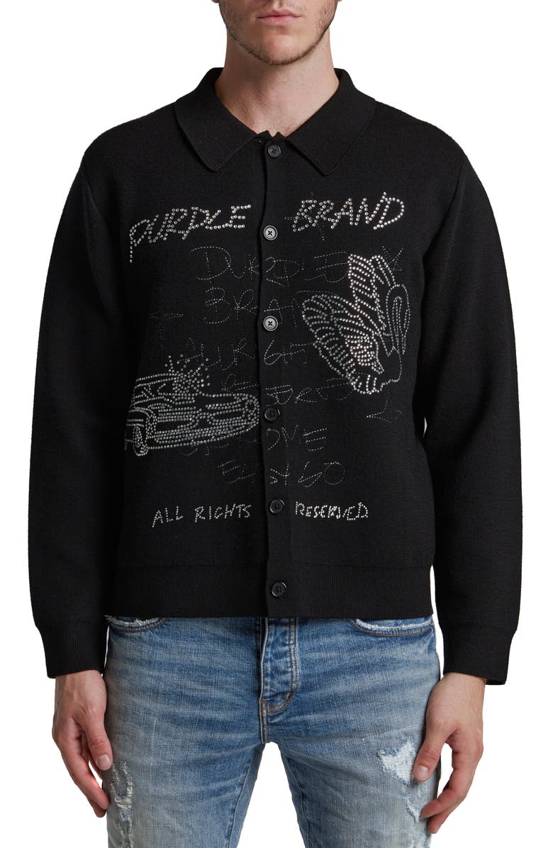 PURPLE BRAND Embellished Wool Blend Cardigan, Main, color, 