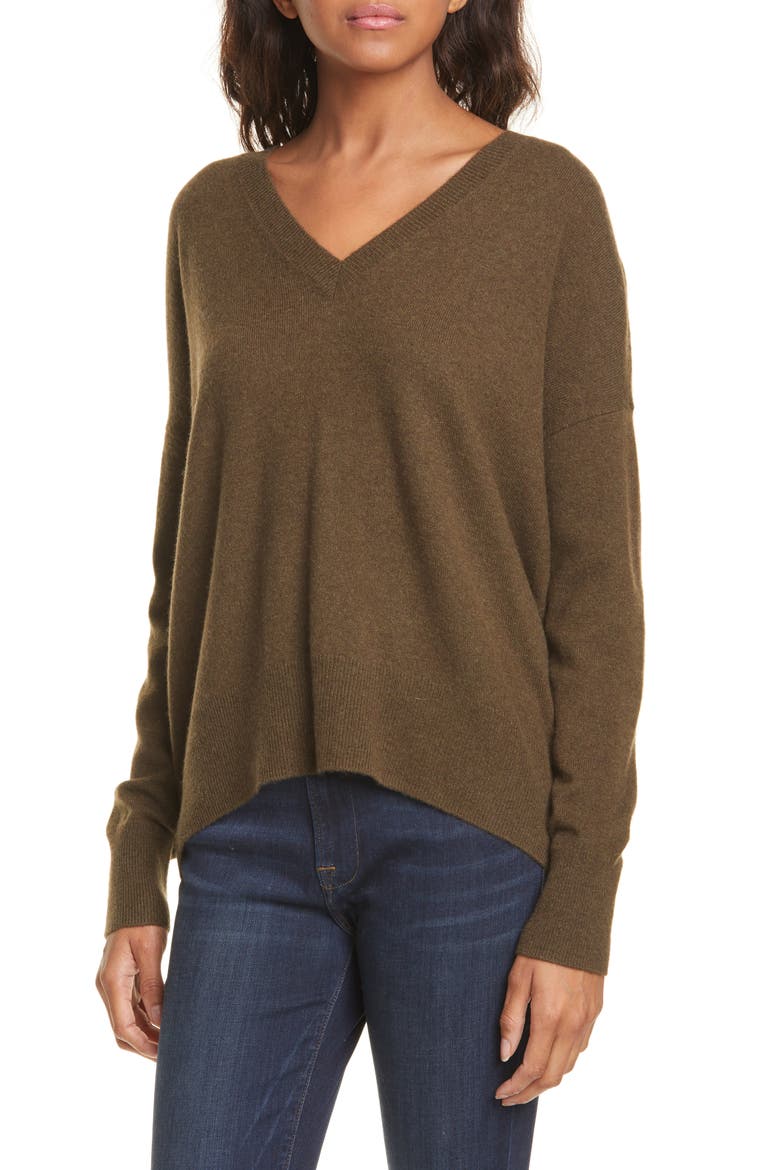 High/Low Cashmere Sweater, Alternate, color, OLIVE DARK HEATHER