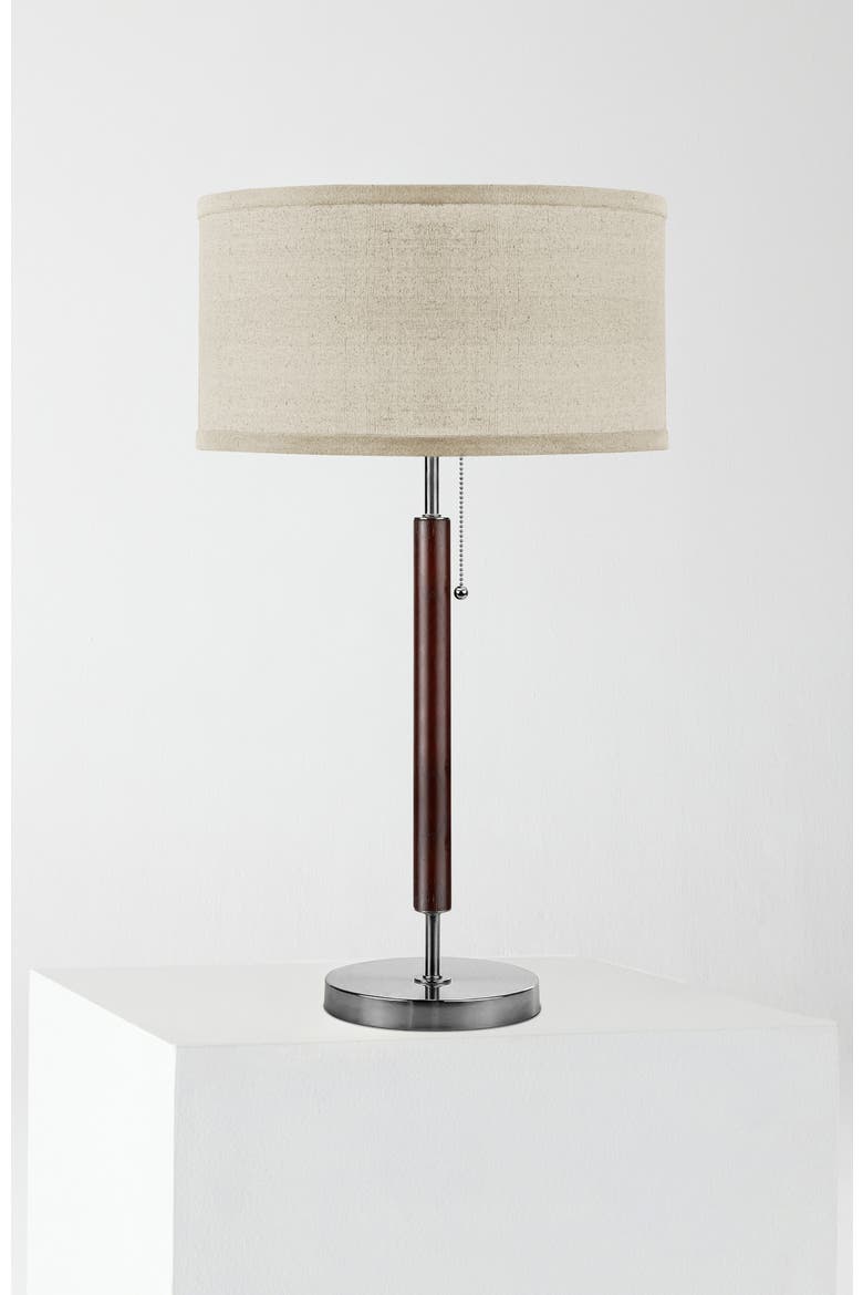 Carter 26" Linen and Woodgrain Table Lamp with Pull Chain Switch, Main, color, Brown