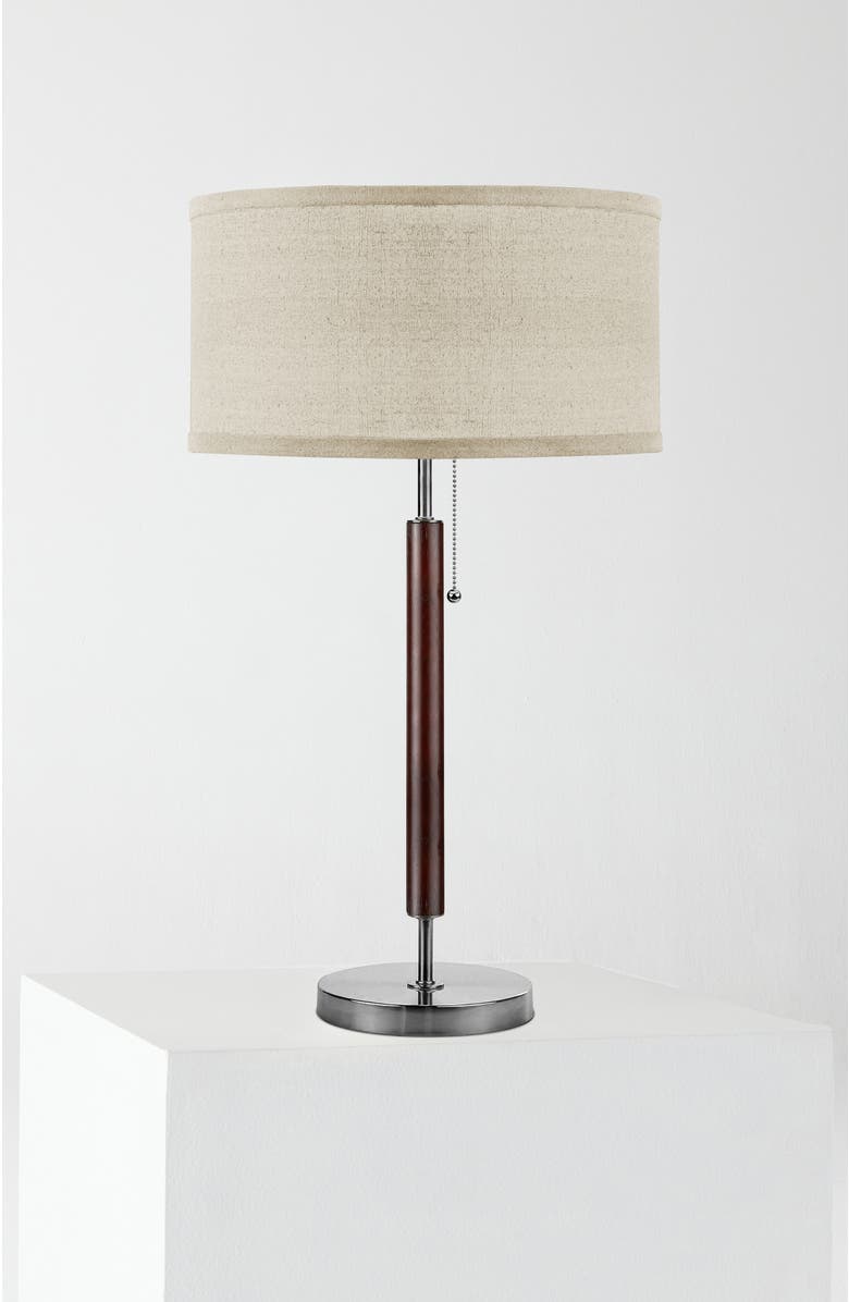 Brightech Carter 26" Linen and Woodgrain Table Lamp with Pull Chain Switch, Main, color, Brown