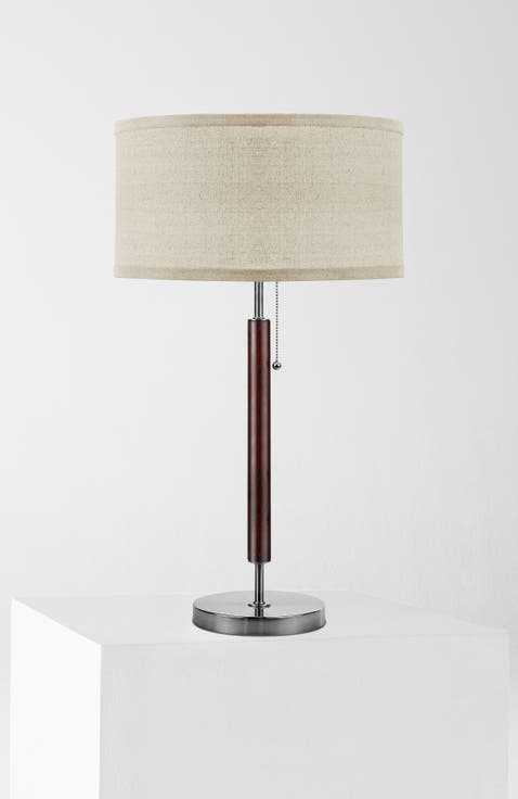 Carter 26" Linen and Woodgrain Table Lamp with Pull Chain Switch