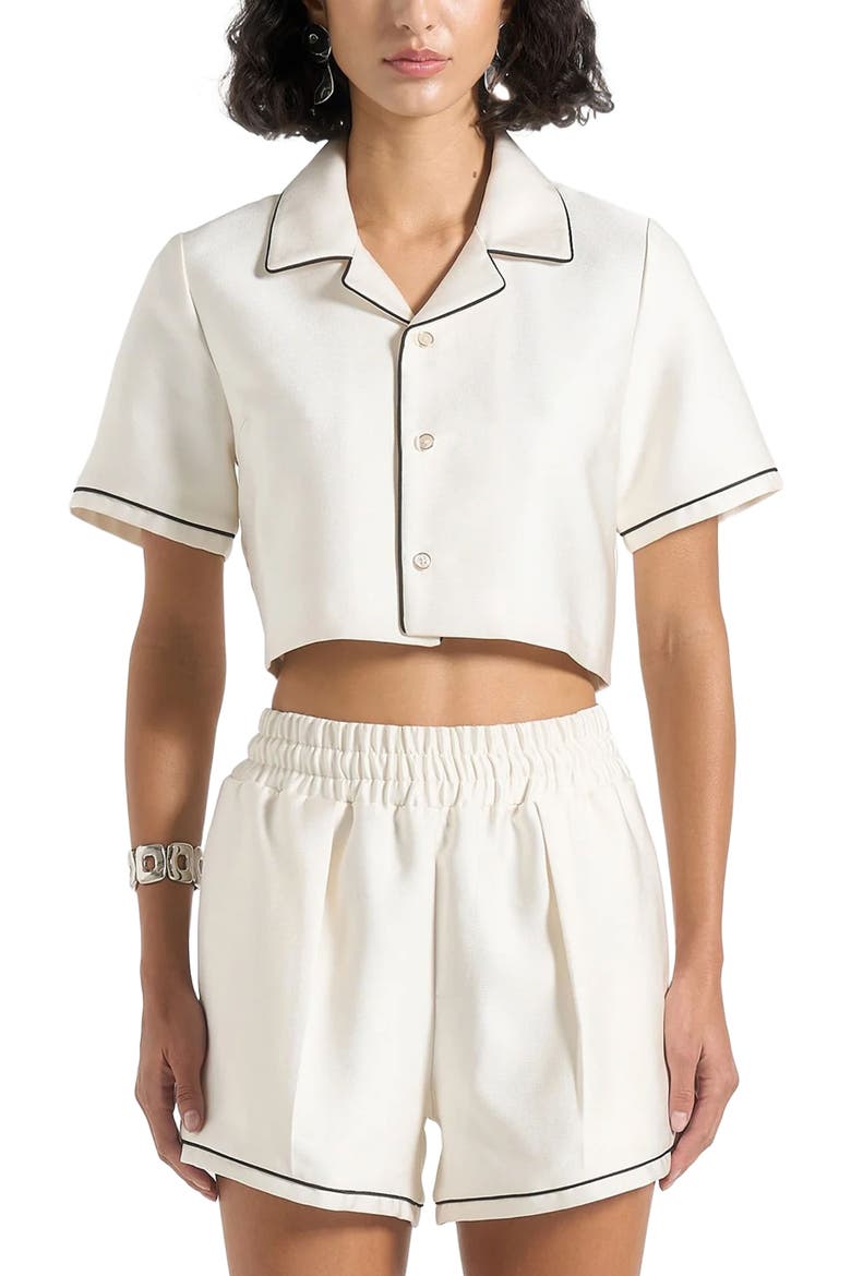 Maude Satin Cropped Shirt with Piping, Alternate, color, Off White