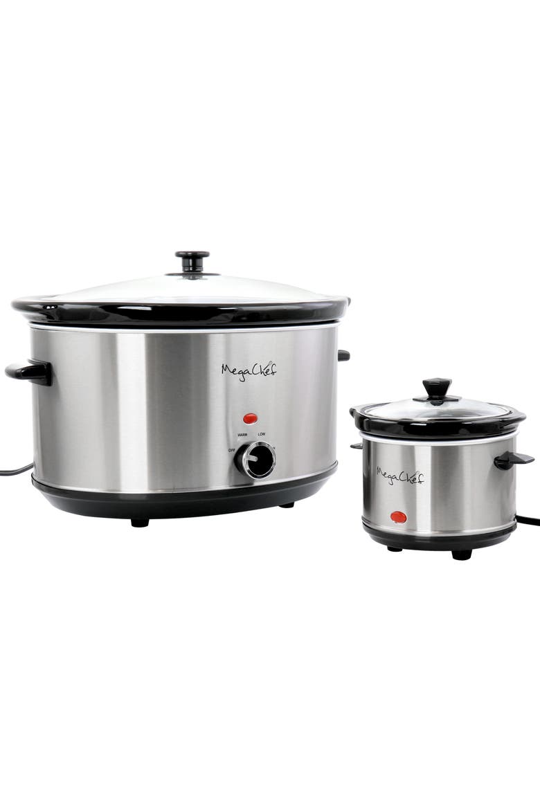 8 Quart Slow Cooker with Bonus Mini 0.6 Quart Warmer, Alternate, color, Grey