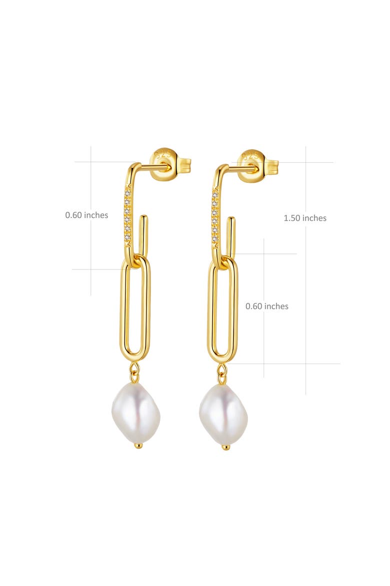 Elaine Diamond Earrings | 10 natural diamonds - 2 freshwater pearls | 925 Sterling Silver | Earrings | Pin | Yellow 18k-Gold Plated, Alternate, color, Pearl
