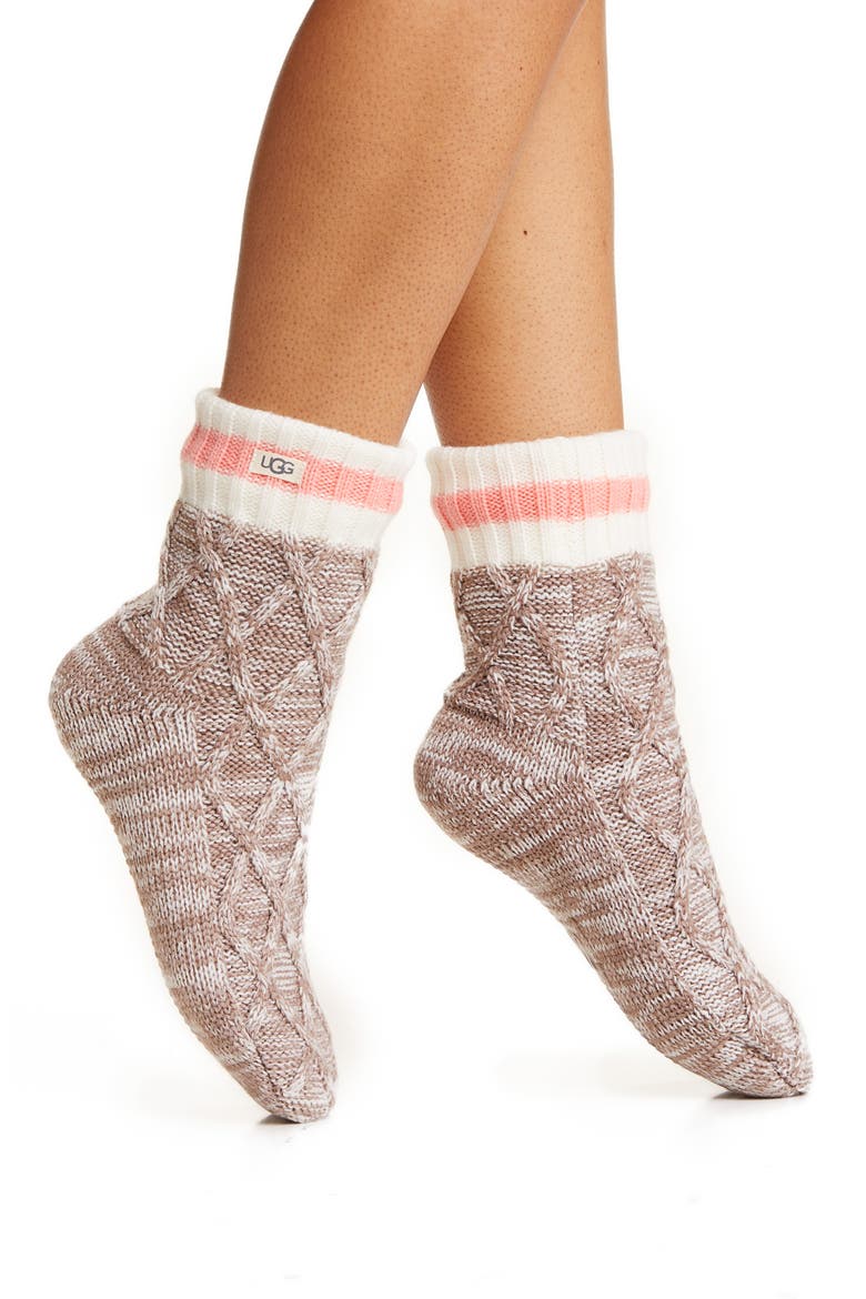 DeeDee Fleece Lined Quarter Crew Socks, Main, color, ALLSPICE / PINK CORAL