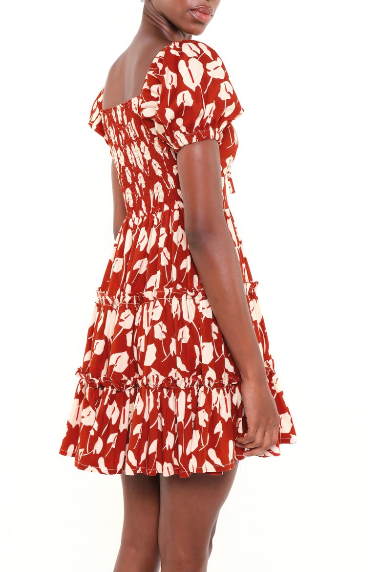 The Bloom Puff Sleeve Tiered Stretch Cotton Minidress, Alternate, color, RED BRAVE FLORA