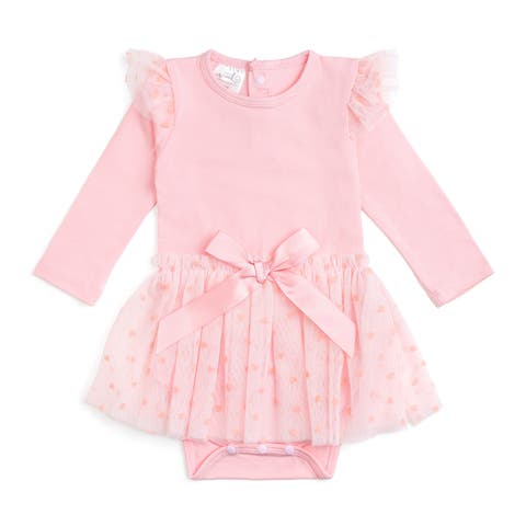 Flocked Heart Valentine
s Day Tiered Long Sleeve Tutu Bodysuit (Baby)