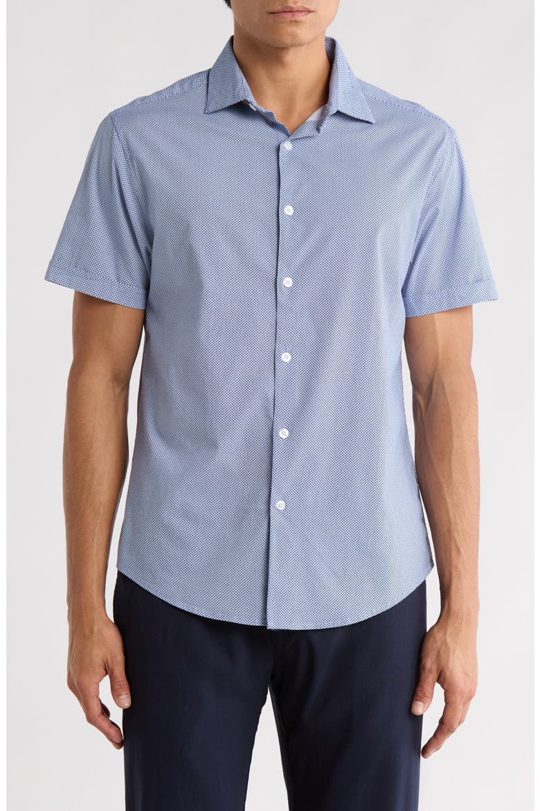 Dot Short Sleeve Button-Up Shirt, Main, color, BLUE